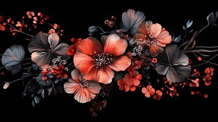 黑底绚丽花卉图案