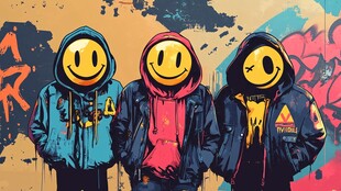 笑脸蒙面者的街头风姿态