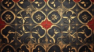 复古黑金花卉几何图案瓷砖