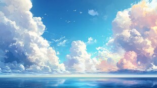 梦幻云海下的辽阔海面