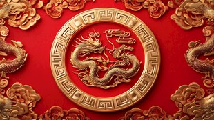 中式红底金龙华丽装饰