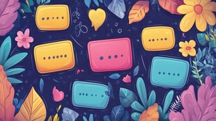 多彩聊天框与花卉插画