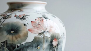 中式荷花纹精美陶瓷花瓶