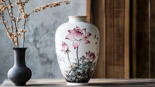 中式荷花瓷瓶与简约花瓶