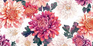 缤纷菊花花卉无缝图案