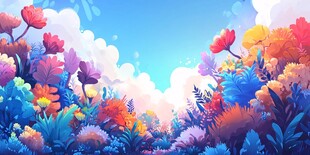 梦幻多彩花卉天空美景