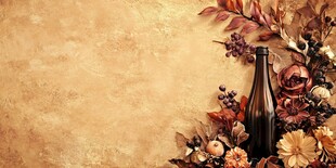 秋意花卉与复古酒瓶背景