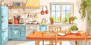 温馨舒适的家庭厨房场景