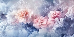 梦幻云端绽放的娇艳牡丹