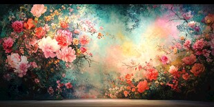 梦幻花卉背景墙艺术画卷