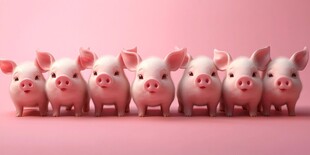 一排可爱小猪储蓄罐