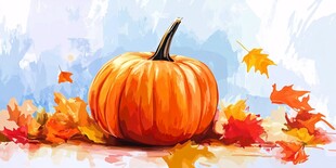 秋日南瓜与缤纷落叶