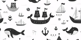 航海主题黑白图案背景