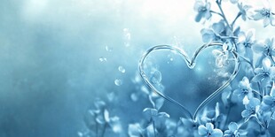 梦幻蓝调心形花朵背景图