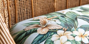 藤编家具上的花卉图案布料