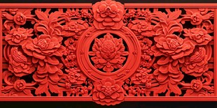 中式红雕牡丹雕花饰板