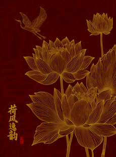 荷花线描
