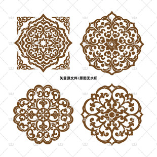 矢量欧式中式装饰古典花纹