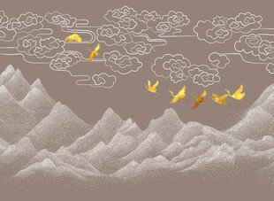 中式线描祥云山水形象墙