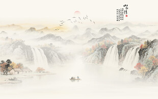 国画山水画背景墙