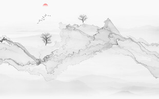 抽象水墨线条烟雾山水电视背景墙