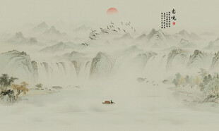 新中式壁画山水画电视背景墙