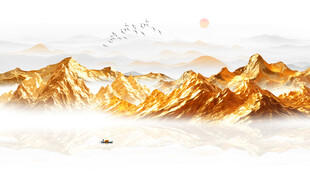 金箔山水画背景墙