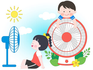 儿童夏天高温天气吹风扇防中暑