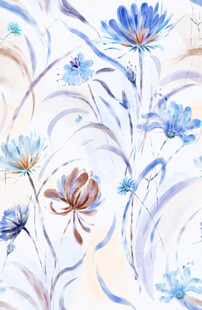 蓝白花卉水彩画图案