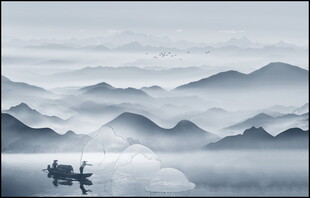 中国风意境水墨山水画