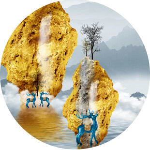 奇幻山石间圆形装饰画