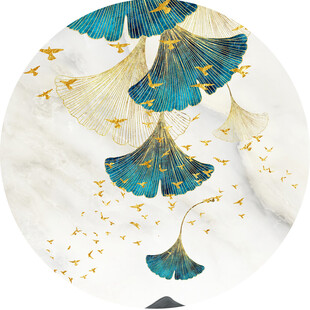 蓝金银杏叶唯美圆形装饰画