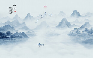 中国风意境水墨山水画