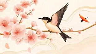 桃花枝上燕飞舞