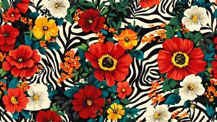 花卉斑马纹图案时尚背景