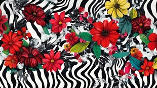 斑马纹背景上的缤纷花卉