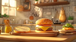 厨房中的美味汉堡组合