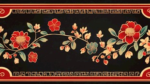 中式繁花古典边框图案
