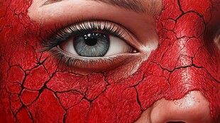 裂纹红面下的神秘眼眸