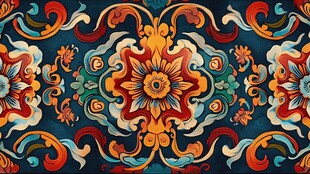 传统绚丽花卉纹饰图案