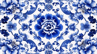青花瓷花卉图案精美纹饰