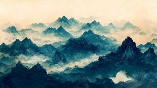 水墨群山 云雾缭绕之景