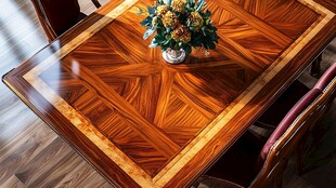 奢华实木餐桌配精美插花