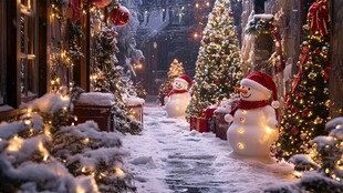 冬日圣诞小巷的温馨景致