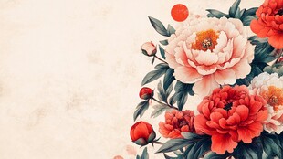 古典风盛开牡丹花卉图