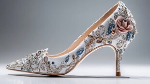 奢华刺绣花朵高跟鞋