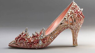 奢华镶钻粉色花朵高跟鞋