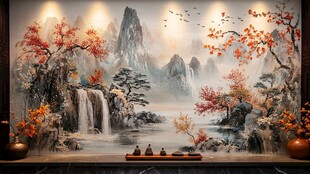 中式山水意境壁画景观