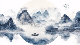 水墨山水间的孤舟意境