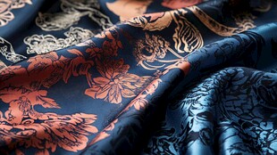 中式花纹丝绸面料特写